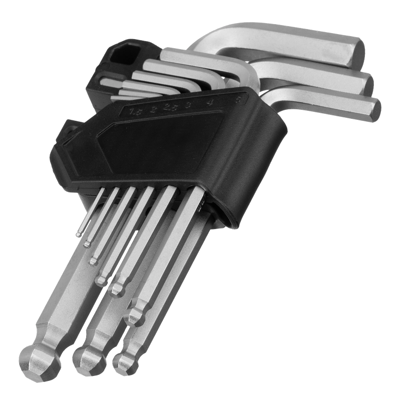 Набор ключей имбусовых, HEX, 1,5-10 мм, CrV, 9 шт., с шаром Сибртех (123627)