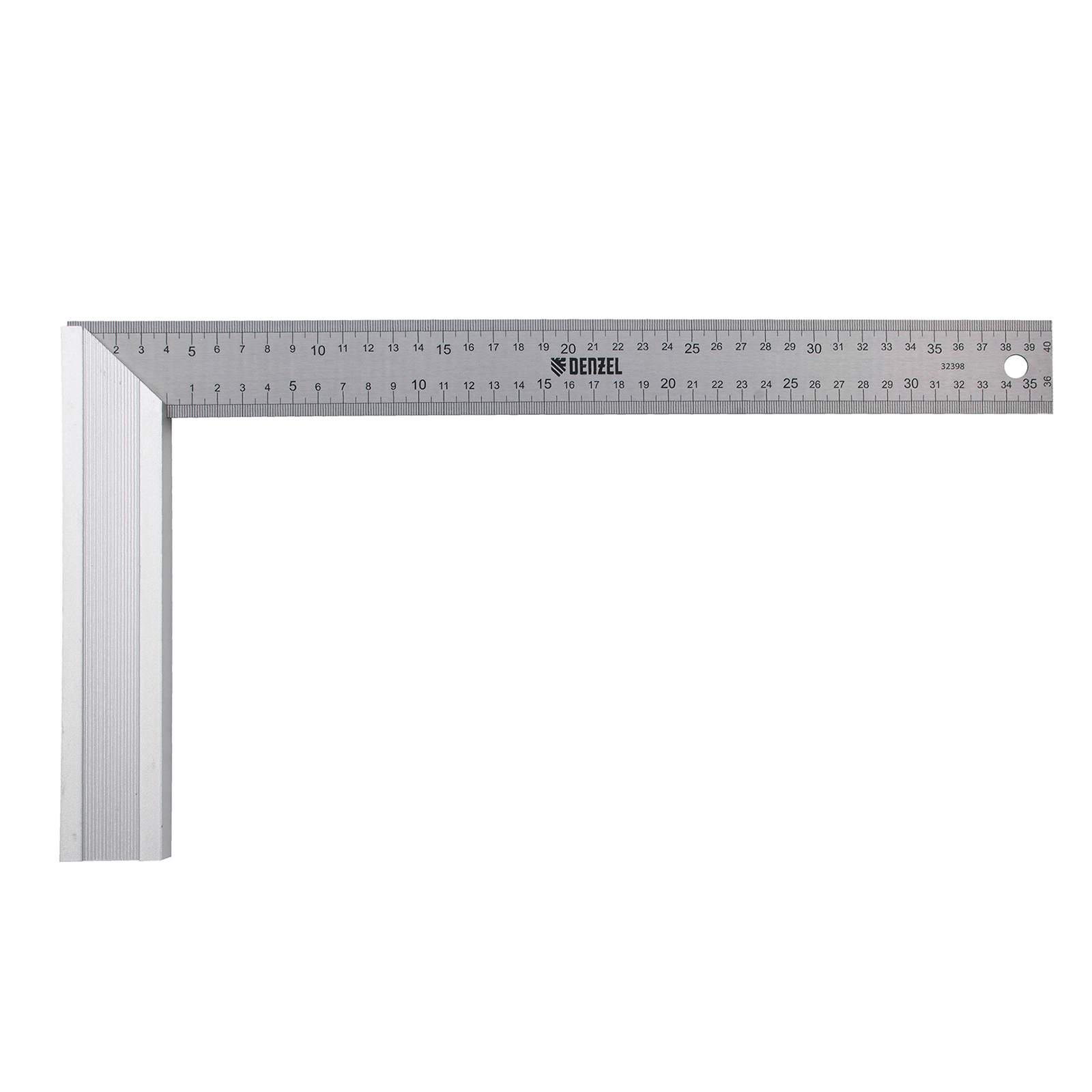 Угольник стальной 400 мм, нержавеющая сталь, градуировка, алюминиевое основание Denzel (32398)