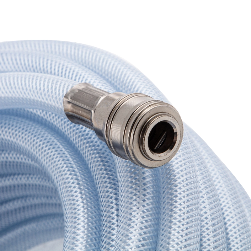 Шланг пневматический ПВХ, 10 x 16 мм, 18 бар, армированный, прозрачный, быстросъемное соединение, 15 м Stels (57025)