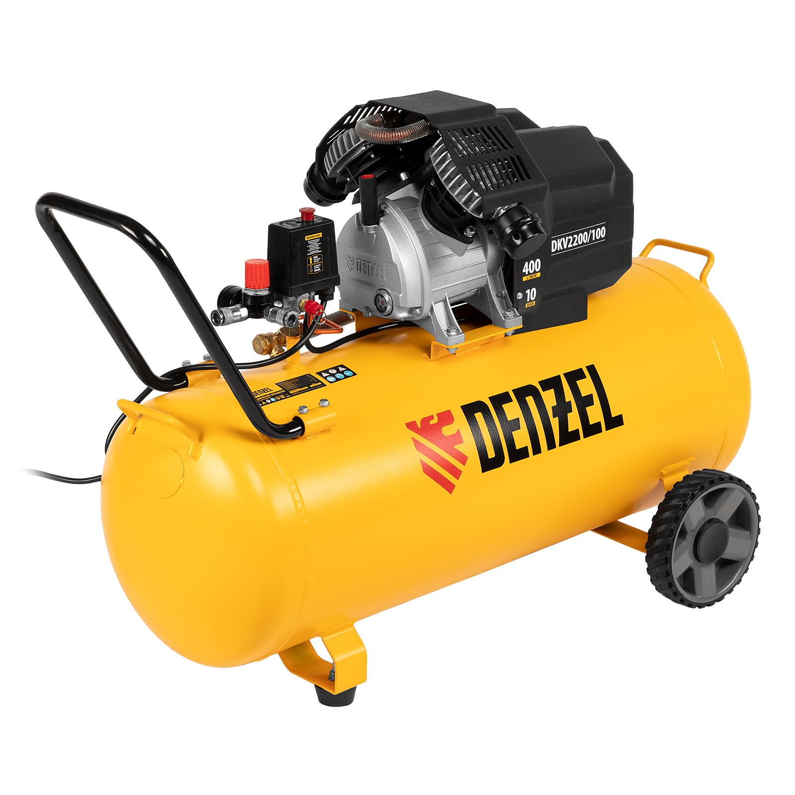 Компрессор воздушный DKV2200/100, Х-PRO 2.2 кВт, 400 л/мин, 100л Denzel (58079)