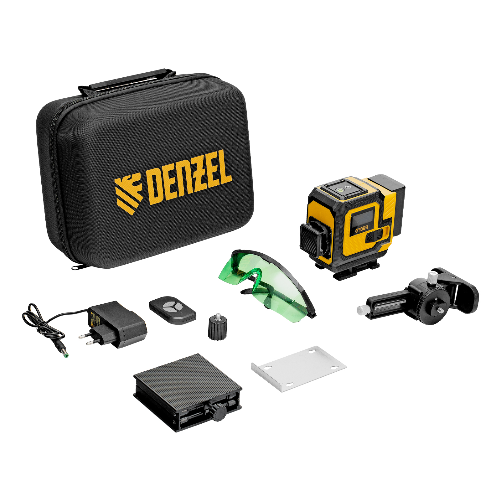 Лазерный уровень мультипризменный DLV-360-3C, 30 м, зеленый луч, Li-Ion 2,4 Aч, кейс Denzel (35080)