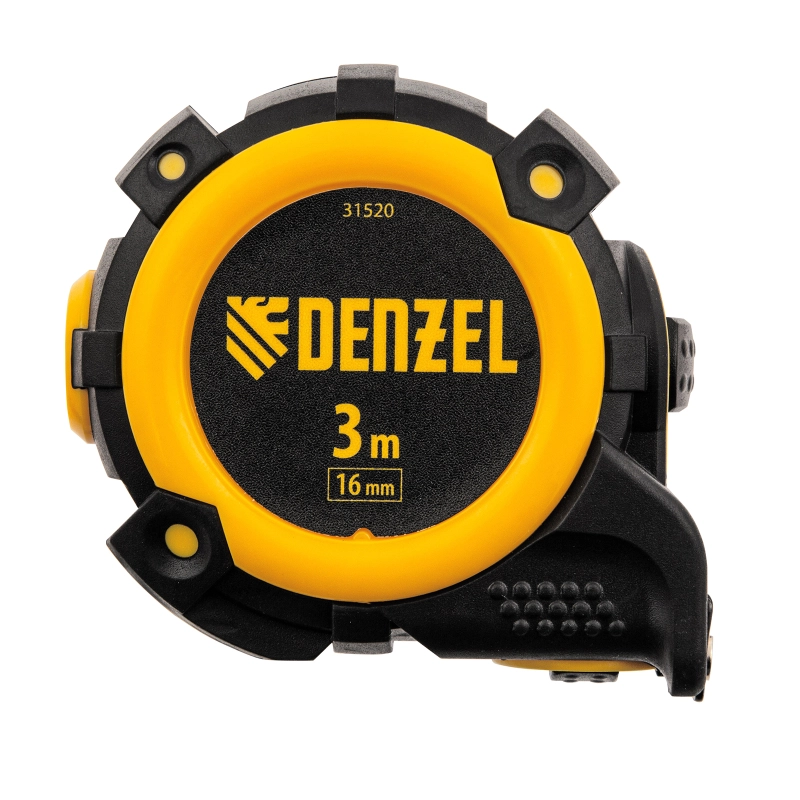 Рулетка 3м х 16мм, автоматич. фиксац., нейлон. покрытие, магнит. зацеп, двухстор. разметка Denzel (31520)