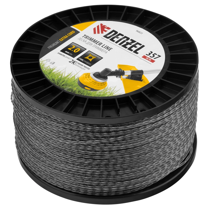 Леска для триммера двухкомпонентная витой квадрат, 2,0мм х 357м, на DIN катушке EXTRA CORD Denzel (96822)