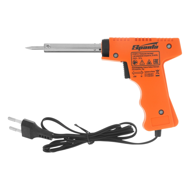 Паяльник-пистолет с регулировкой мощности 30-60 Вт, 220 В Sparta (913075)