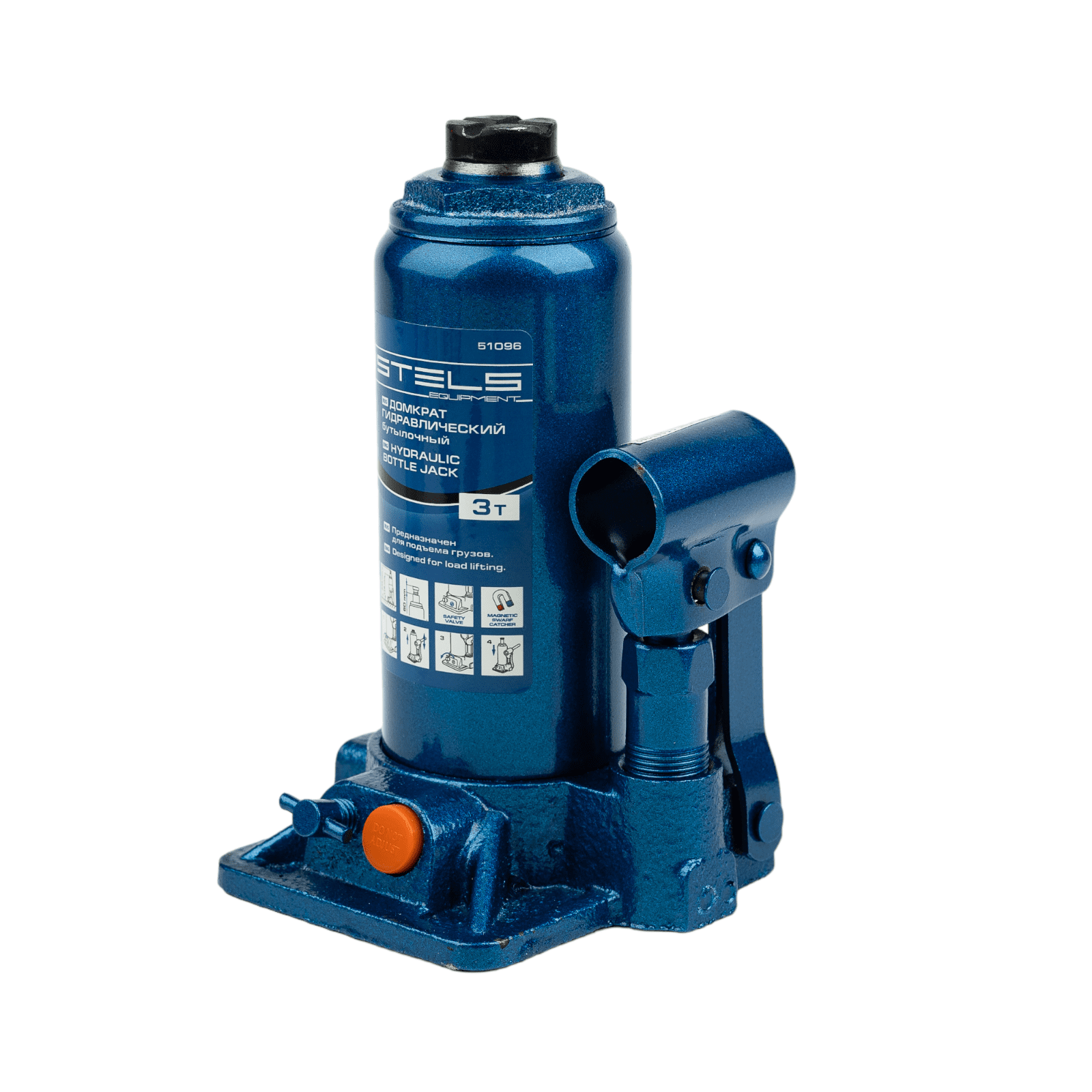 Домкрат гидравлический бутылочный, 3 т, H подъема 178-343 мм Stels (51096)