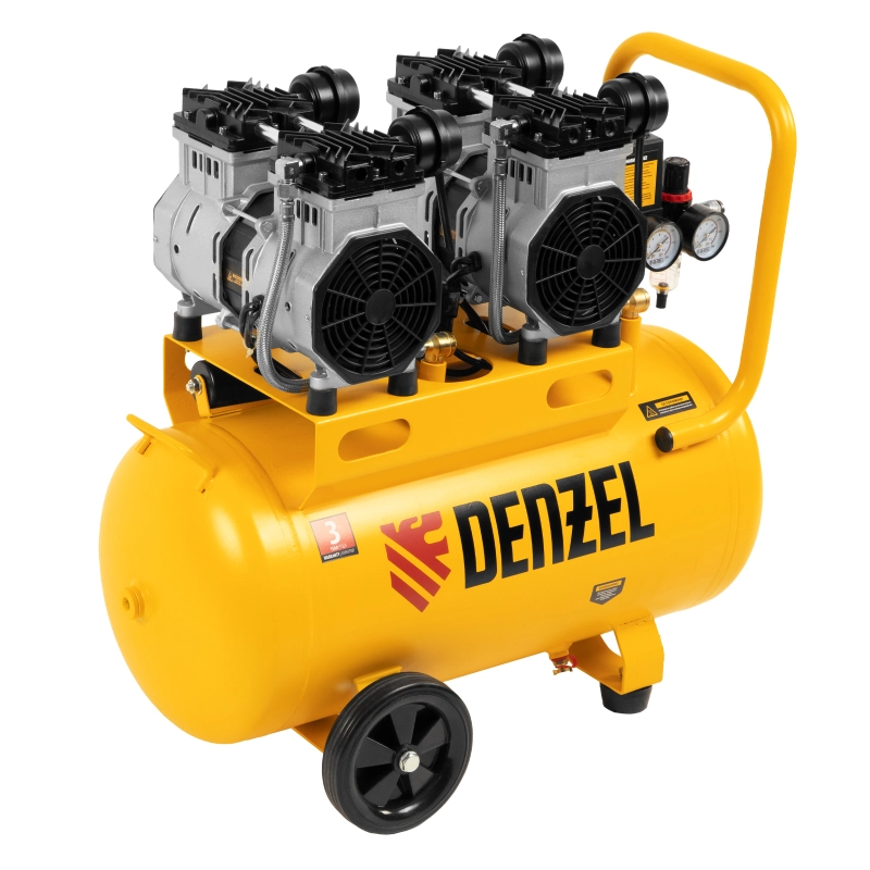Компрессор безмасляный, малошумный DLS 2200/50, 2200 Вт, 2x1100, 50 л, 380 л/мин Denzel (58031)