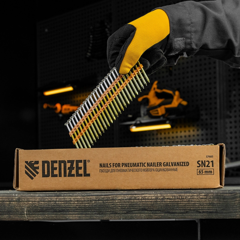 Гвозди для пнев. нейлера (оцинк.) длина - 65 мм, диам. - 2,9 мм, 2000 шт. Denzel (57685)