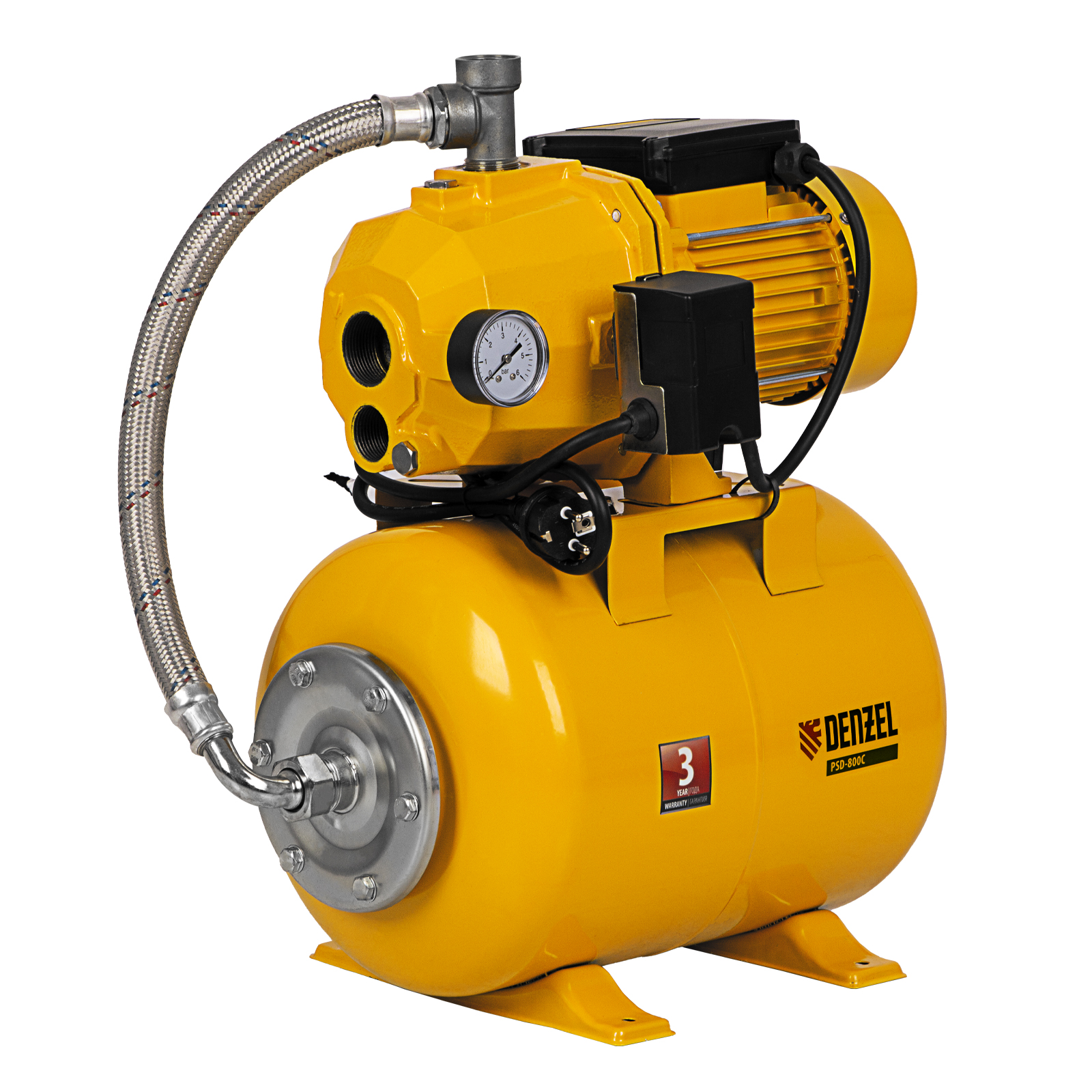 Насосная станция эжекторная PSD800C, 800 Вт, 2400 л/ч, ресивер 24 л, всасывание 20 м Denzel (97212)