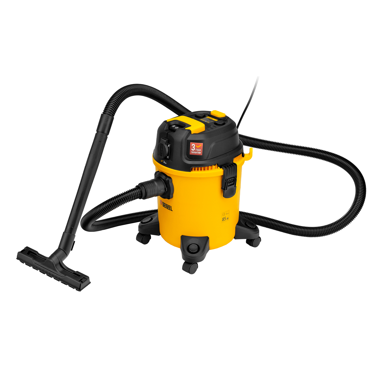 Пылесос строительный RVC20, 1400 Вт, бак 20 л, шланг 3 м, розетка с автосинхр. Denzel (28202)