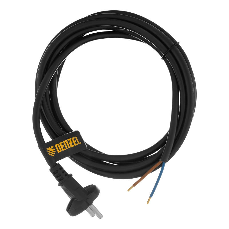 Шнур сетевой Energy Series, ПВС, 3 м, 2 x 1,5 мм, с неразборной вилкой, черный, Denzel (37673)