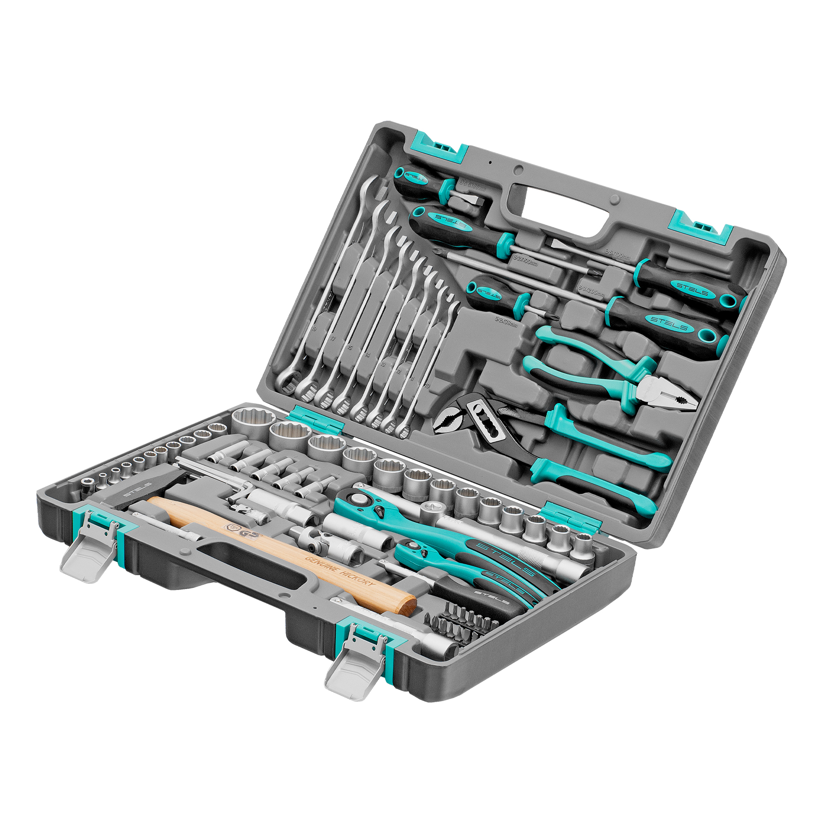Набор инструментов, 1/2", 1/4", CrV, 12 гранные головки, пластиковый кейс, 76 предметов Stels (14116)