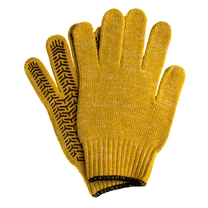 Перчатки трикотажные усиленные, гелевое ПВХ-покрытие, 7 класс, желтые Сибртех (68180)