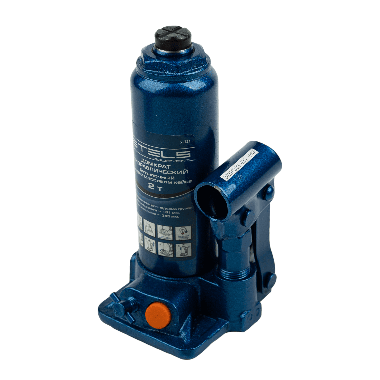 Домкрат гидравлический бутылочный, 2 т, H подъема 181-345 мм, в пластиковый кейсе, Stels (51121)