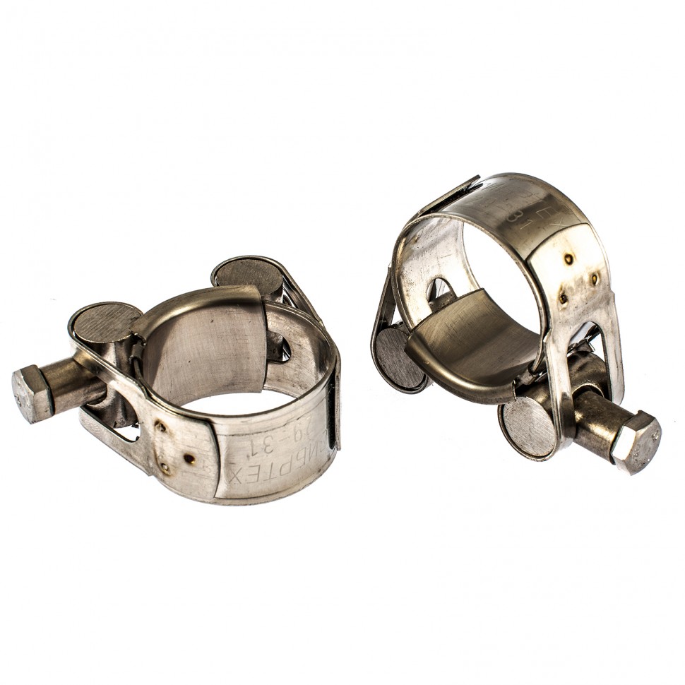 Хомуты металлические, силовые 29-31 мм, ширина 20 мм, шарнирный, W4, 2 шт Сибртех (475113)
