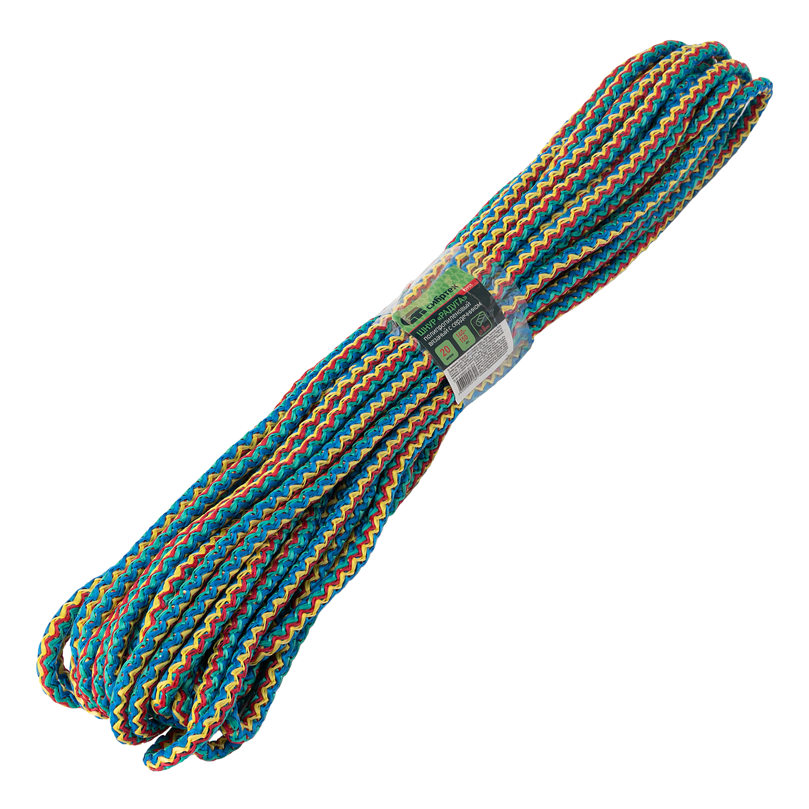 Шнур вязаный полипропиленовый с серд."Радуга", 8 мм, L 20 м, Сибртех (93955)