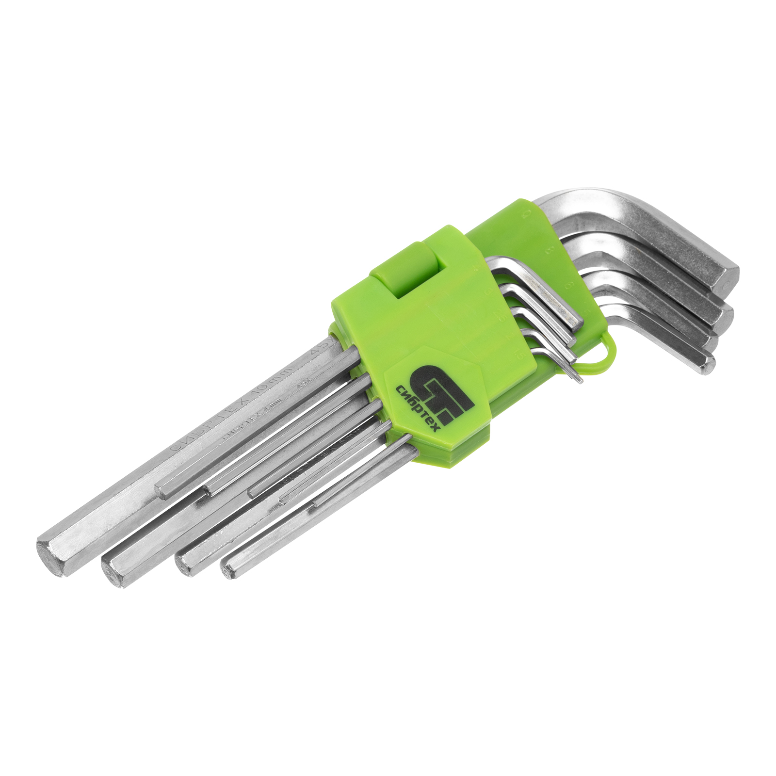 Набор ключей имбусовых HEX, 1.5-10 мм, 45x, закаленные, 9 шт, удлиненные, никель Сибртех (12318)