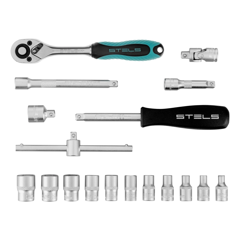 Набор торцевых головок с трещоткой, 1/4", 18 предметов Stels (13573)