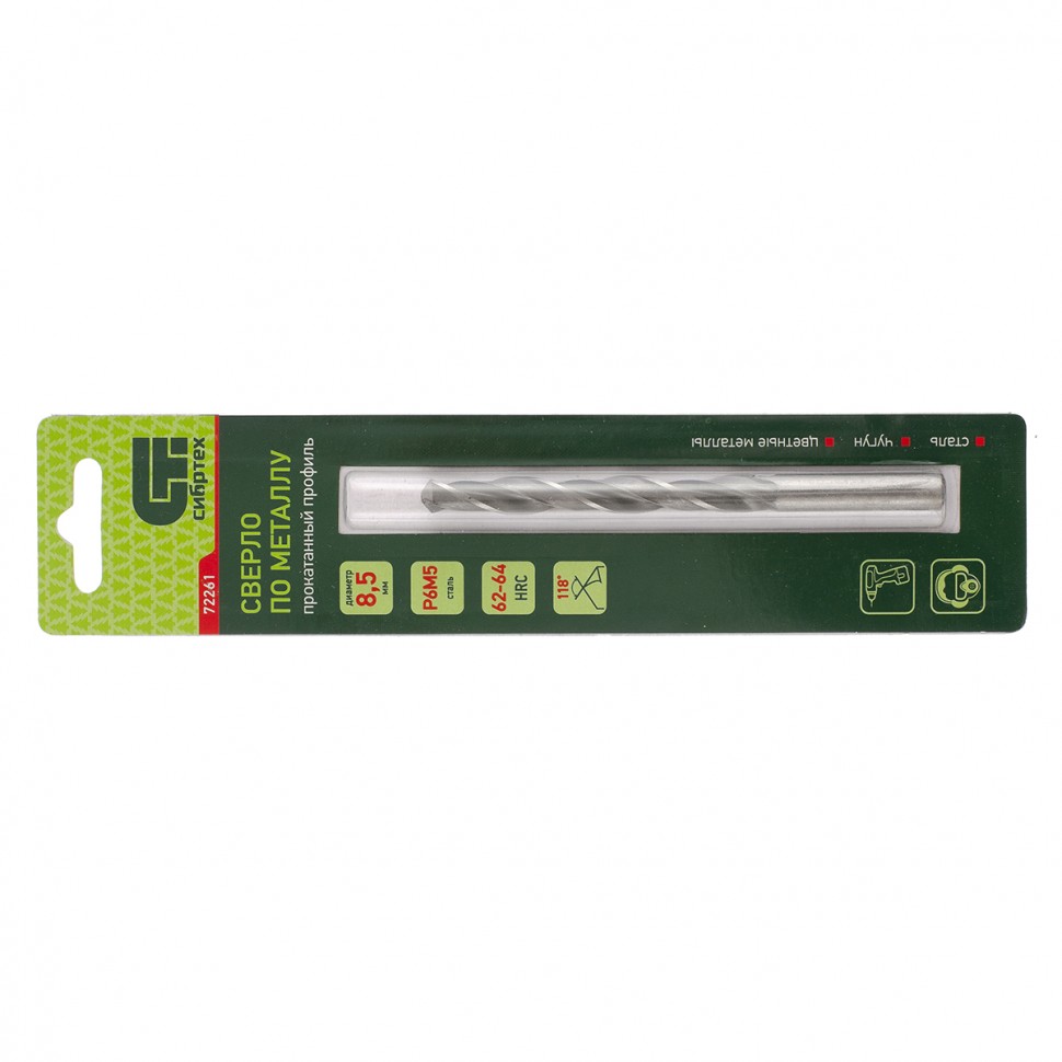 Сверло по металлу, 8.5 мм, Р6М5 Сибртех (72261)