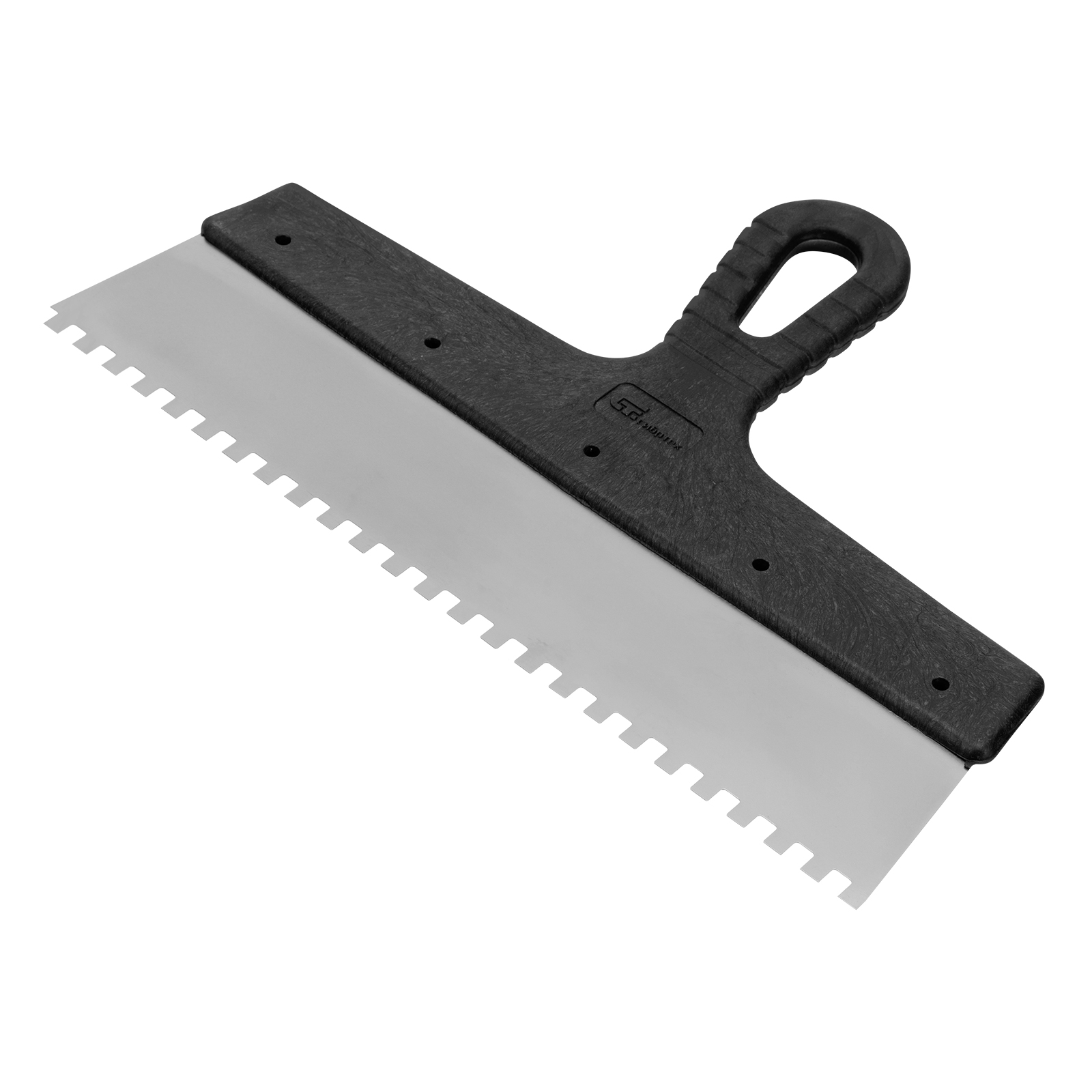 Шпатель из нержавеющей стали, 300 мм, зуб 6 х 6 мм, пластмассовая ручка Сибртех (85467)