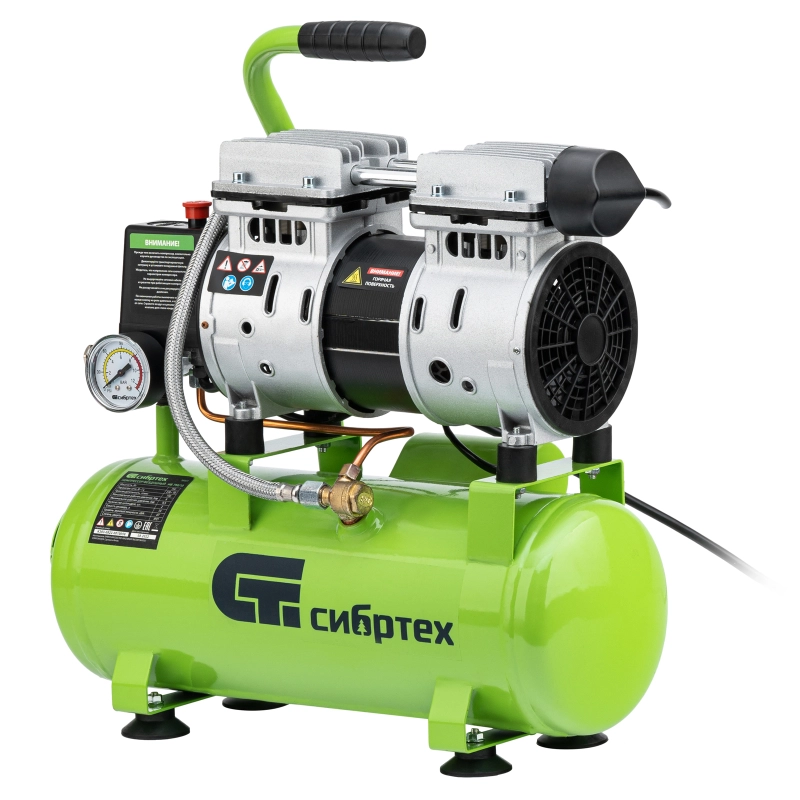Компрессор безмаслянный малошумный МБ 750/10,750 Вт, 10 л, 150 л/мин Сибртех (58001)