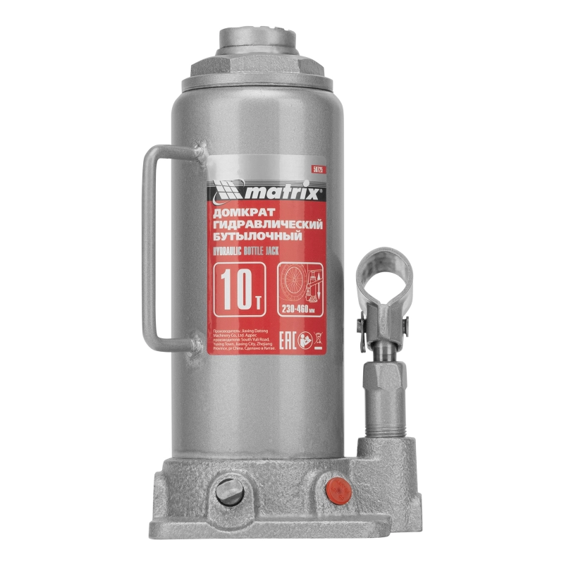 Домкрат гидравлический бутылочный, 10 т, высота подъема 230-460 мм Matrix (50725)
