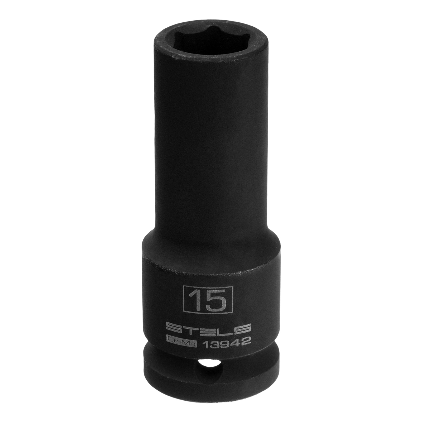 Головка ударная удлиненная шестигранная, 15 мм, 1/2, CrMo Stels (13942)