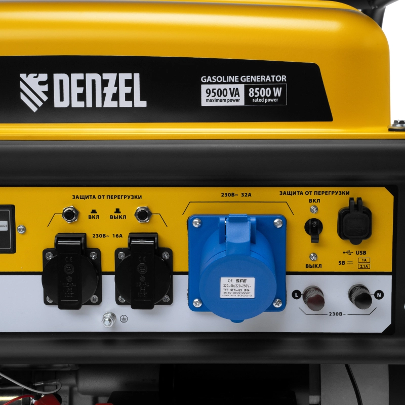Генератор бензиновый PS-95EA-PRO, 9,5 кВт, 230 В, 40 л, разъем ATS, эл.старт Denzel (946935)