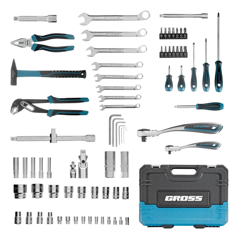 Набор инструментов, 1/4", 1/2", CrV, 120 зубьев, 76 предметов Gross (14156)