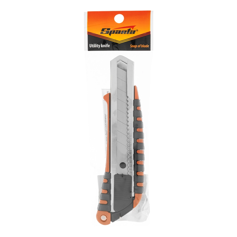 Нож, 18 мм, выдвижное лезвие, металлическая направляющая, металлический двухкомпонентный корпус Sparta (78982)