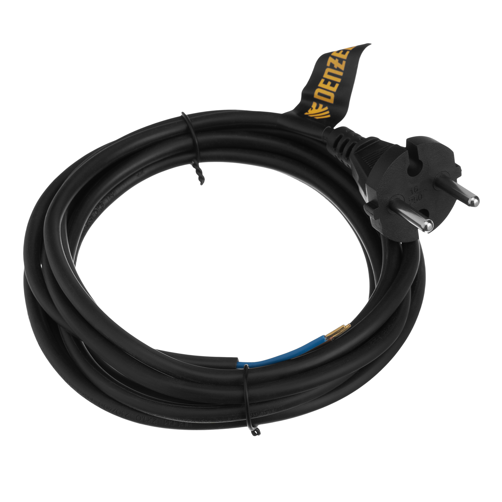 Шнур сетевой Energy Series, ПВС, 3 м, 2 x 1 мм, с неразборной вилкой, черный, Denzel (37665)