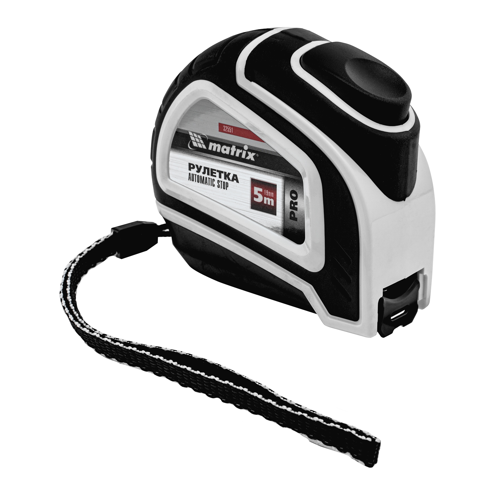 Рулетка Autostop,5 м х 19 мм,двухкомпонентный корпус,автоматическая фиксация,Pro Matrix (32551)