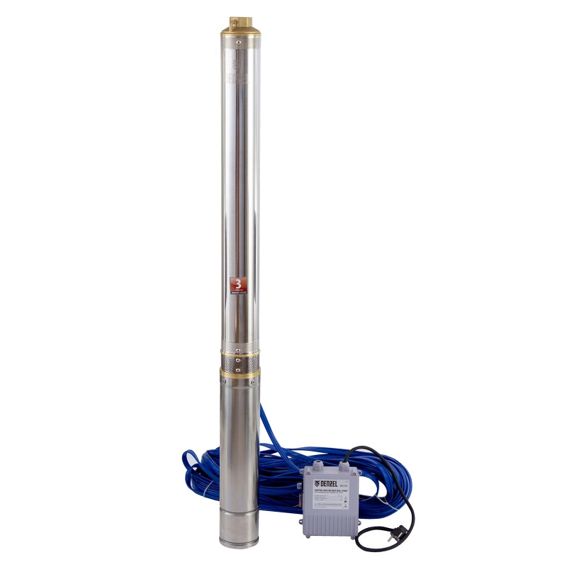 Скважинный насос DWC-4-140, центробежный, диаметр 4", 2000 Вт, 6000 л/ч, напор 140 м Denzel (97258)