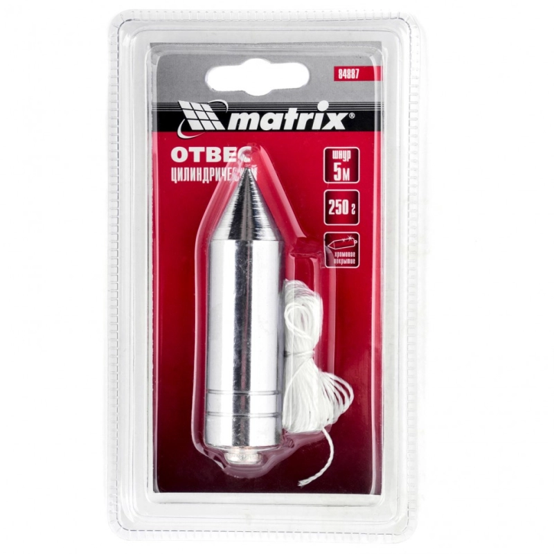 Отвес цилиндрический, 250 г, шнур 5 м Matrix (84887)