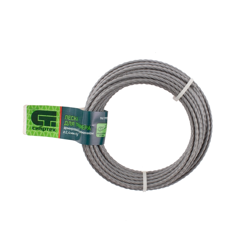 Леска для триммера квадратная витая, армированная алюминием, 2.4 мм х 10 м, Сибртех (961995)