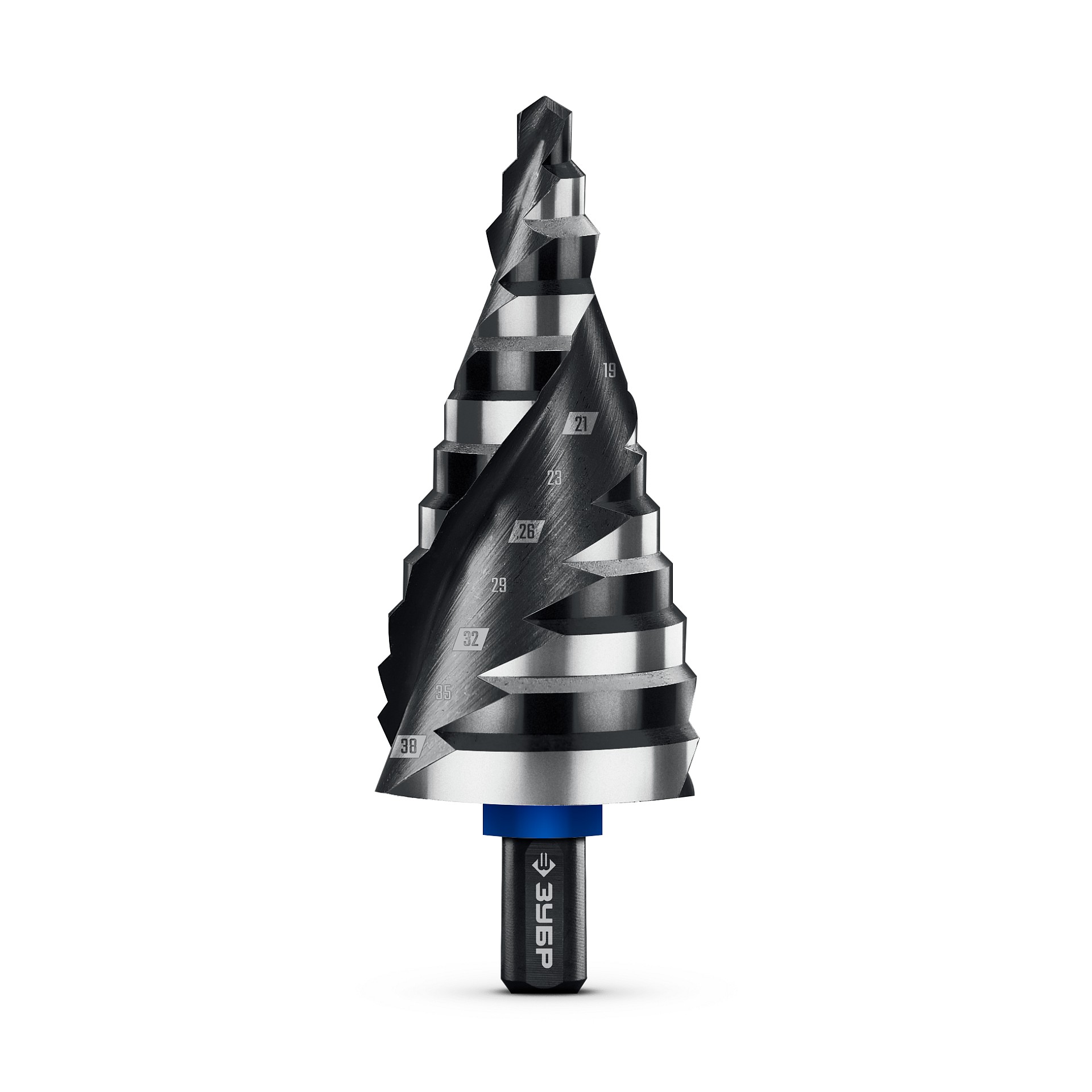 ЗУБР BLACK FORCE 6-38мм, 12 ступеней, винтовая проточка, сверло ступенчатое, ПРОФЕССИОНАЛ (29671-6-38-12)