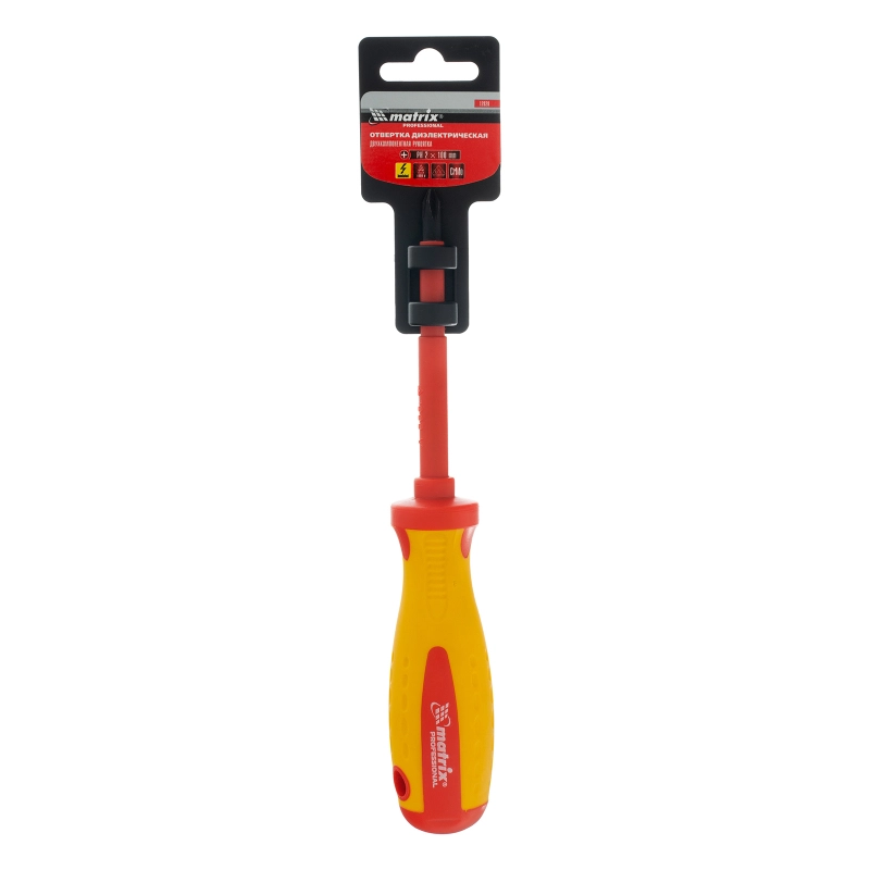 Отвертка Insulated, PH2 x 100 мм, CrMo, до 1000 В, двухкомпонентная рукоятка Matrix Professional (12928)