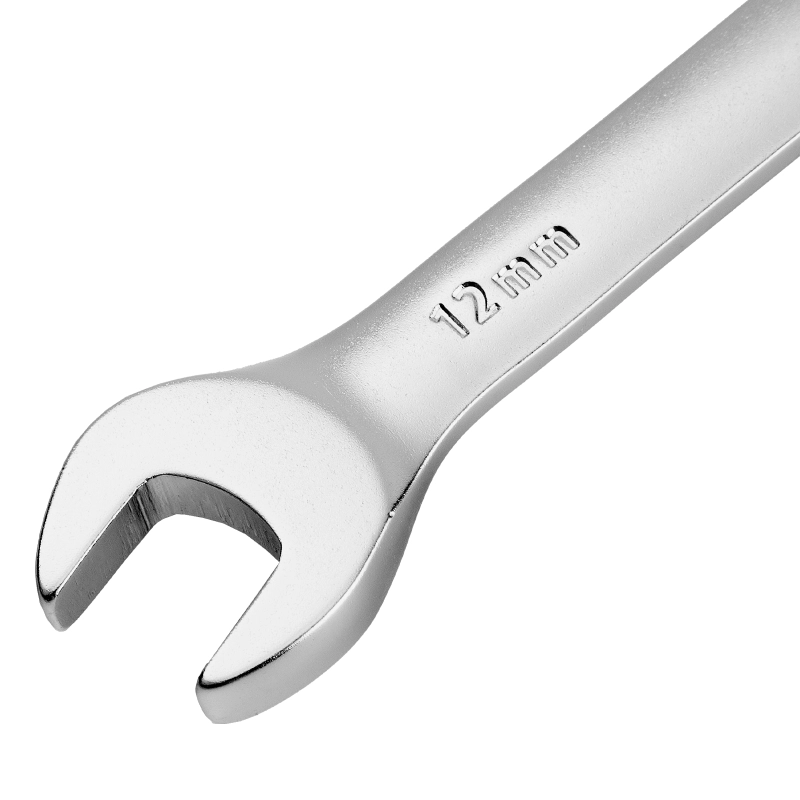 Ключ комбинированный трещоточный, 12 мм, CrV, матовый хром Denzel (14706)
