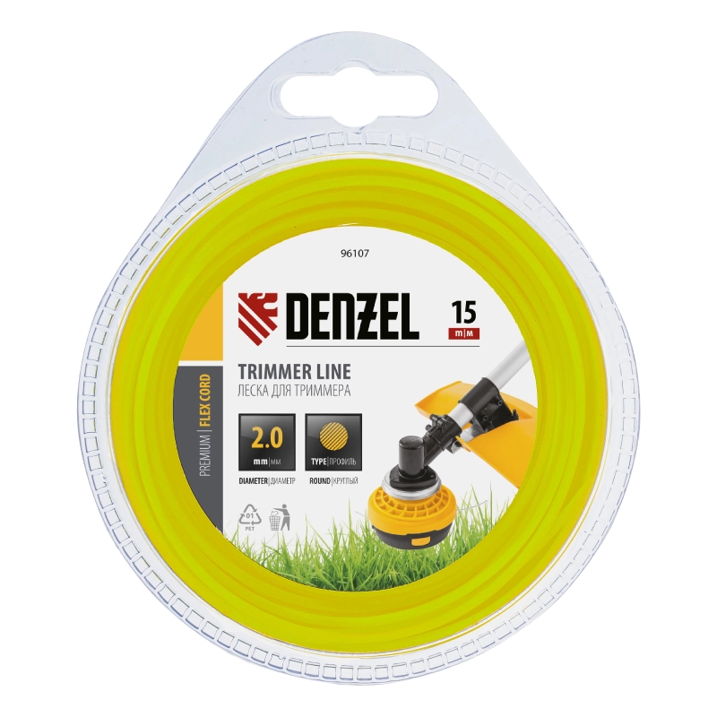 Леска для триммера, круглая 2 мм х 15 м, блистер Flex cord Denzel (96107)