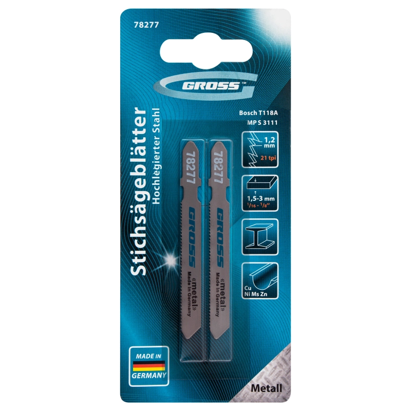 Полотна для электролобзика  по металлу, 2 шт,( 3111-T118A ) Gross (78277)