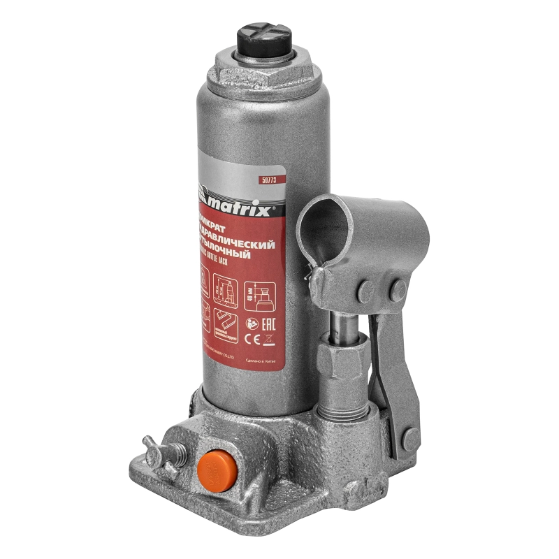 Домкрат гидравлический бутылочный, 2 т, h подъема 181-345 мм, в пластиковом кейсе Matrix (50773)