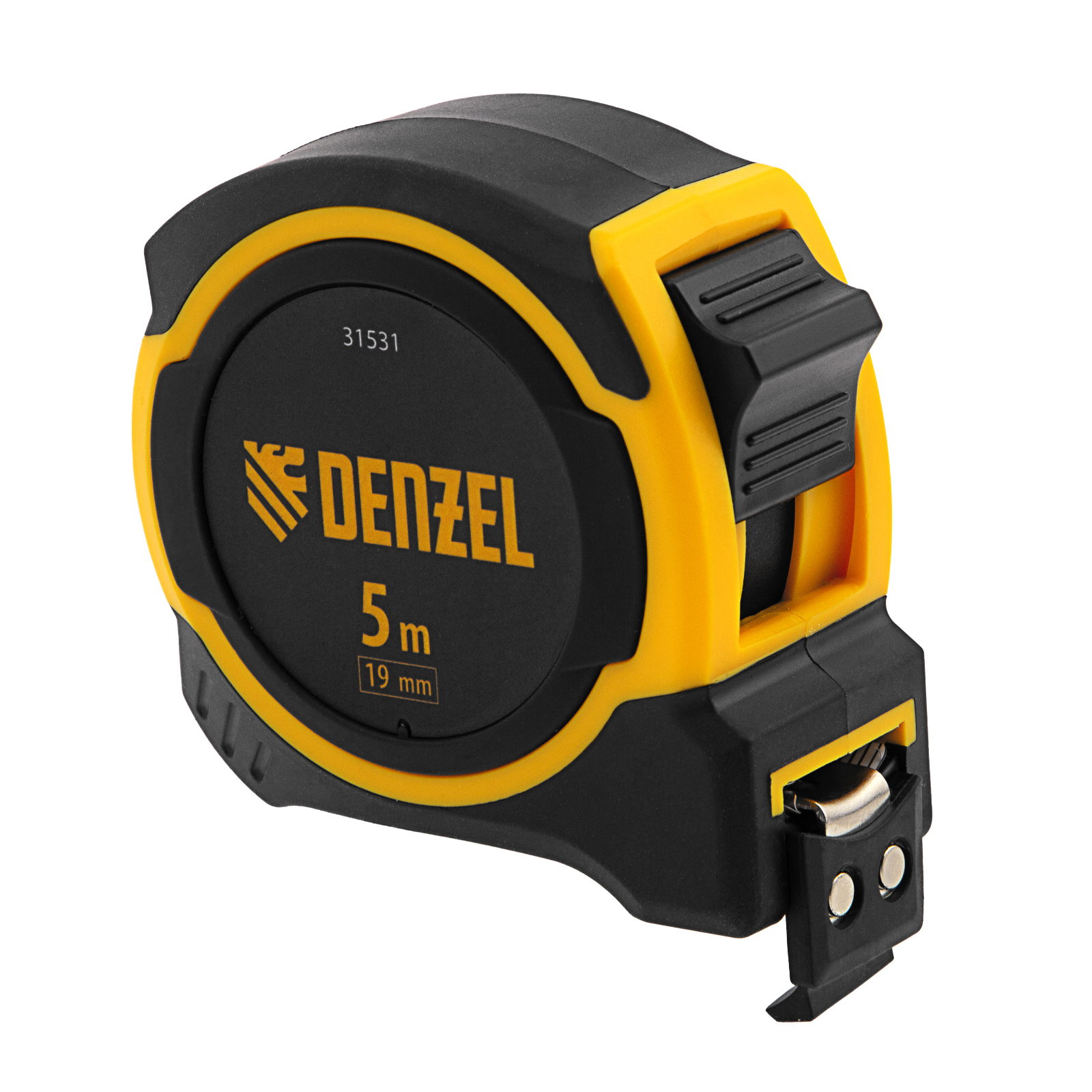 Рулетка 5м х 19мм, двухкомп. корпус, магнитный обрезиненный зацеп Denzel (31531)