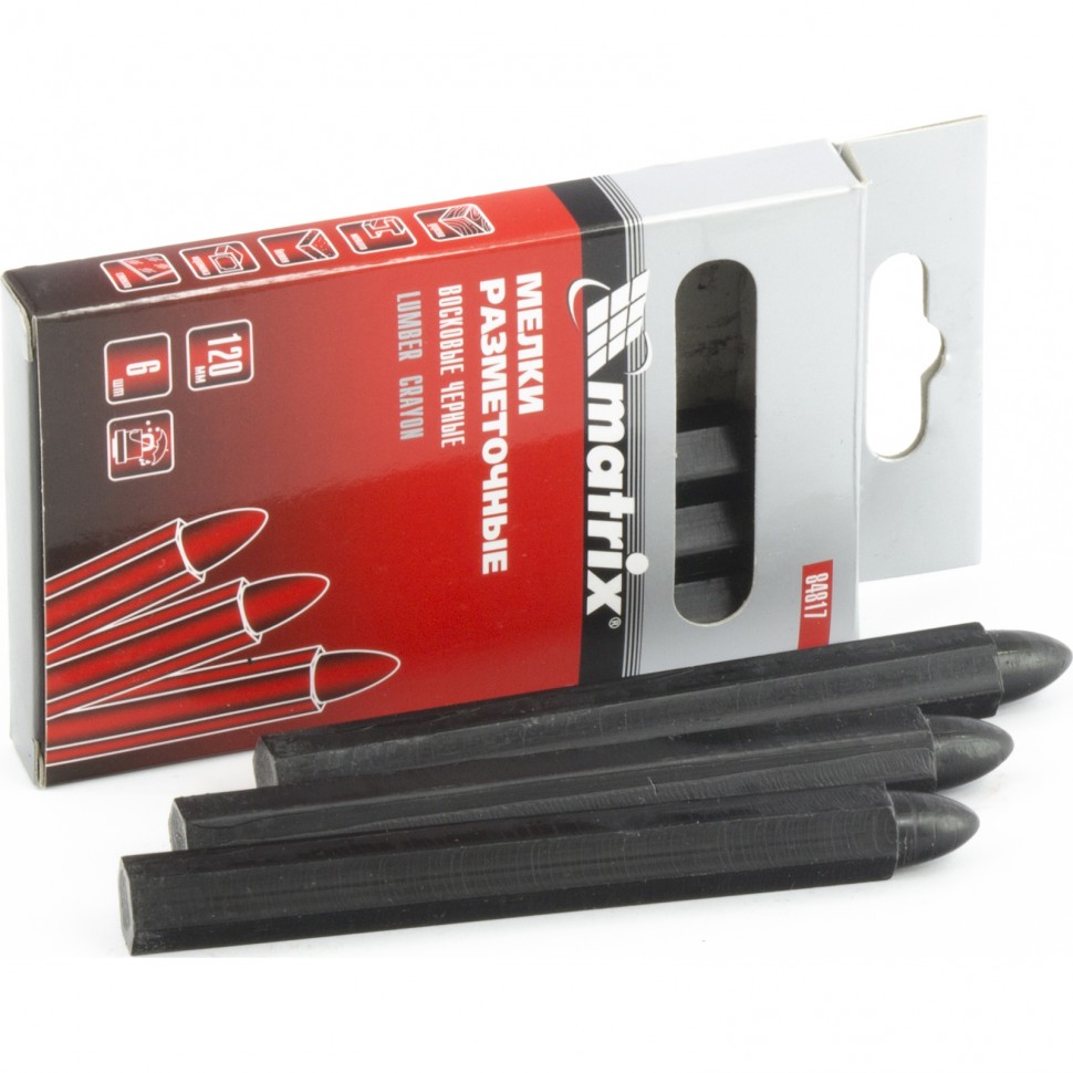 Мелки разметочные восковые черные, 120 мм, коробка 6 шт Matrix (84817)