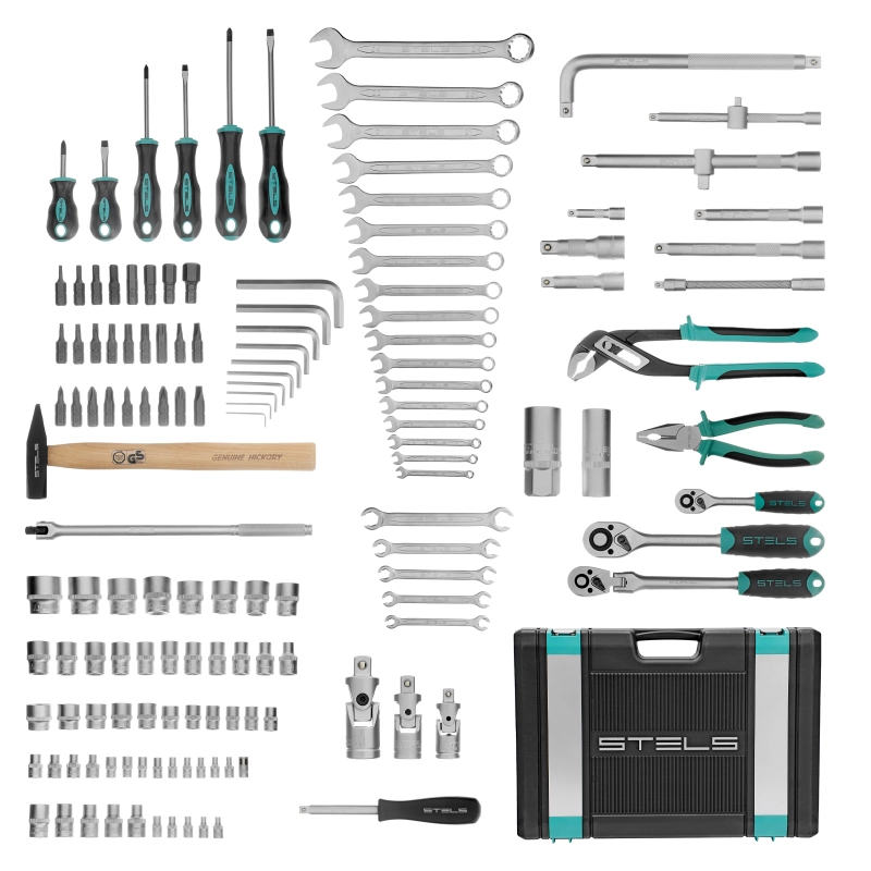 Набор инструментов, 1/2",3/8", 1/4", CrV, пластиковый кейс 142 предмета Stels (14107)