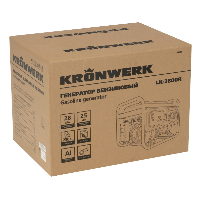 Генератор бензиновый LK-2800R, 2,8 кВт, 230В, ручной стартер Kronwerk (94521)