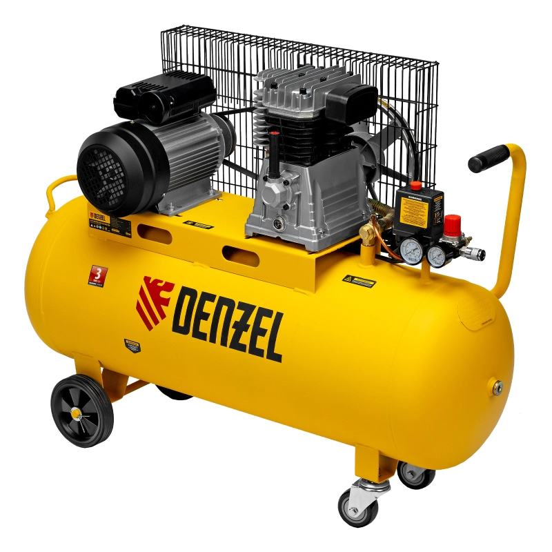 Компрессор воздушный BCI2300/100, ременный привод, 2.3 кВт, 100 литров, 400 л/мин Denzel (58114)