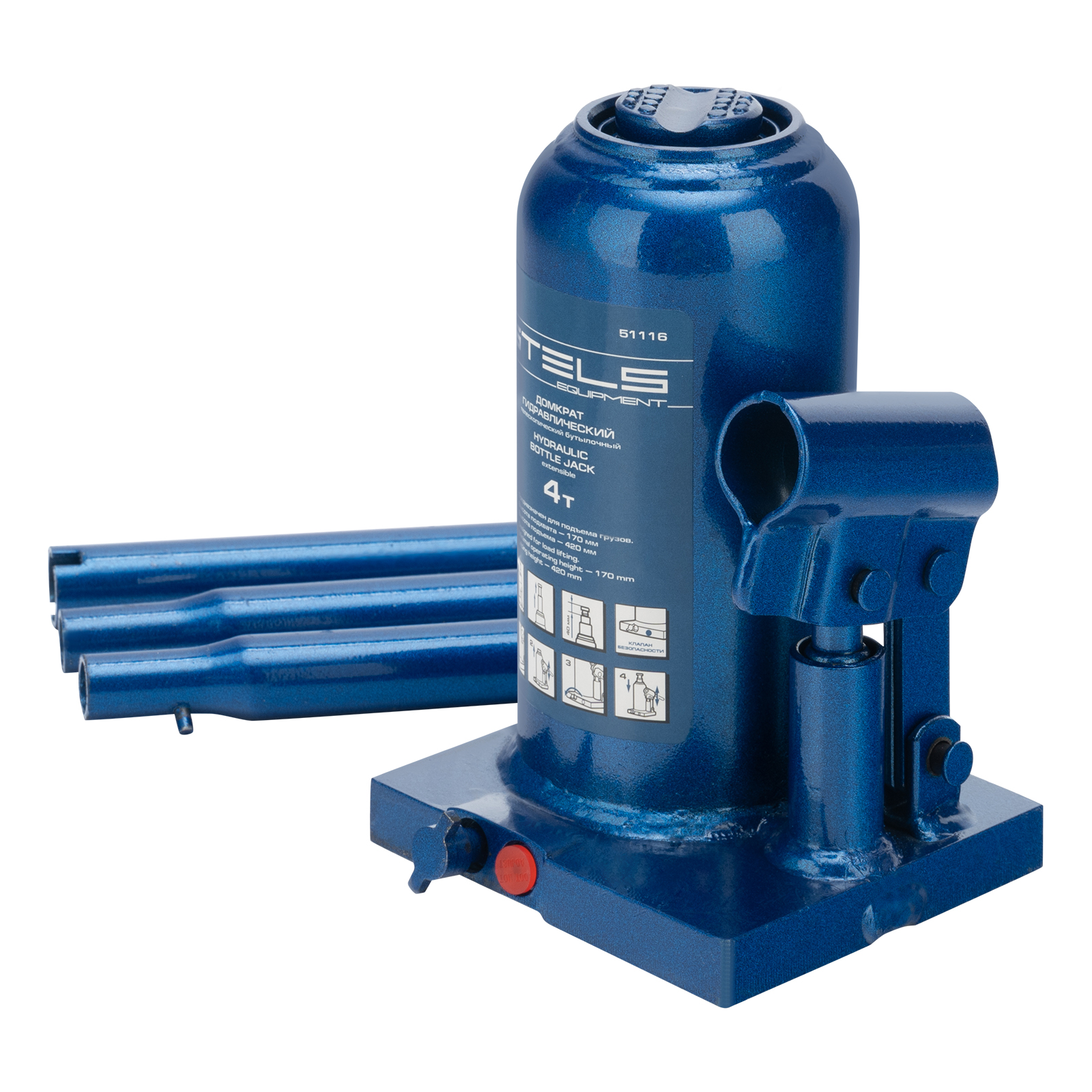 Домкрат гидравлический бутылочный телескопический, 4 т, H подъема 170-420 мм Stels (51116)