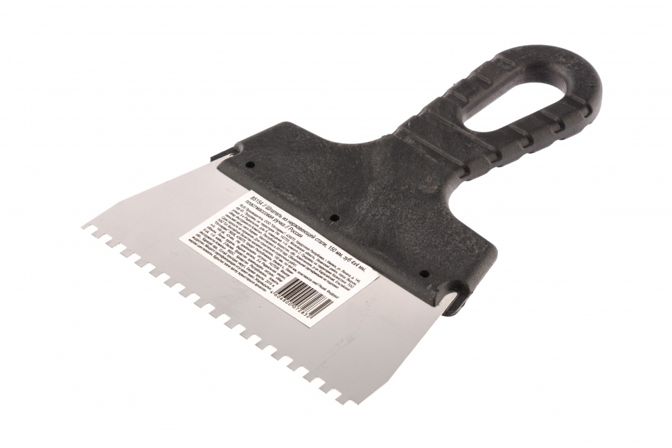 Шпатель из нержавеющей стали, 150 мм, зуб 4 х 4 мм, пластмассовая ручка Sparta (85154)