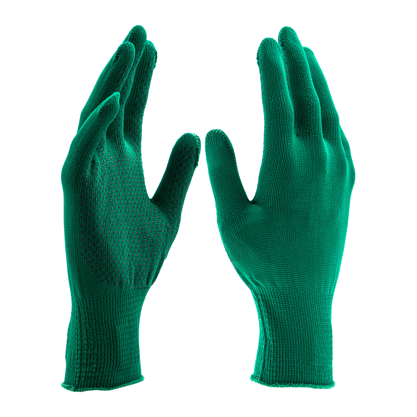 Перчатки Нейлон, ПВХ точка, 13 класс, цвет изумрудный, L (67828)