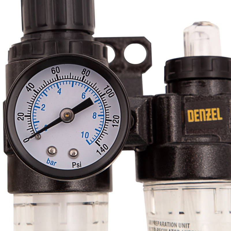 Блок подготовки воздуха регулятор-фильтр-лубрикатор FLR1500, 10 бар, 1500 л/мин, 1/4" Denzel (57469)