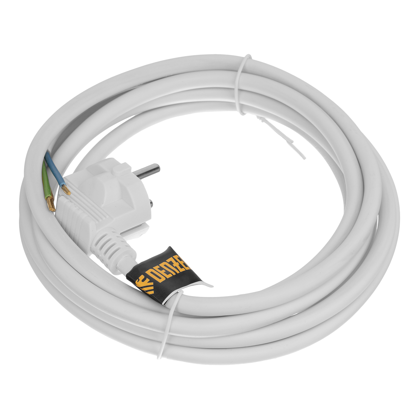 Шнур сетевой Energy Series, ПВС, 3 м, 3 x 1,5 мм, с неразборной вилкой, белый, Denzel (37674)
